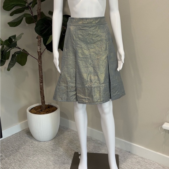Charles Nolan Floral Jacquard Gold Metallic Coated A-Line Pleated Skirt Size 4 - Picture 3 of 12
